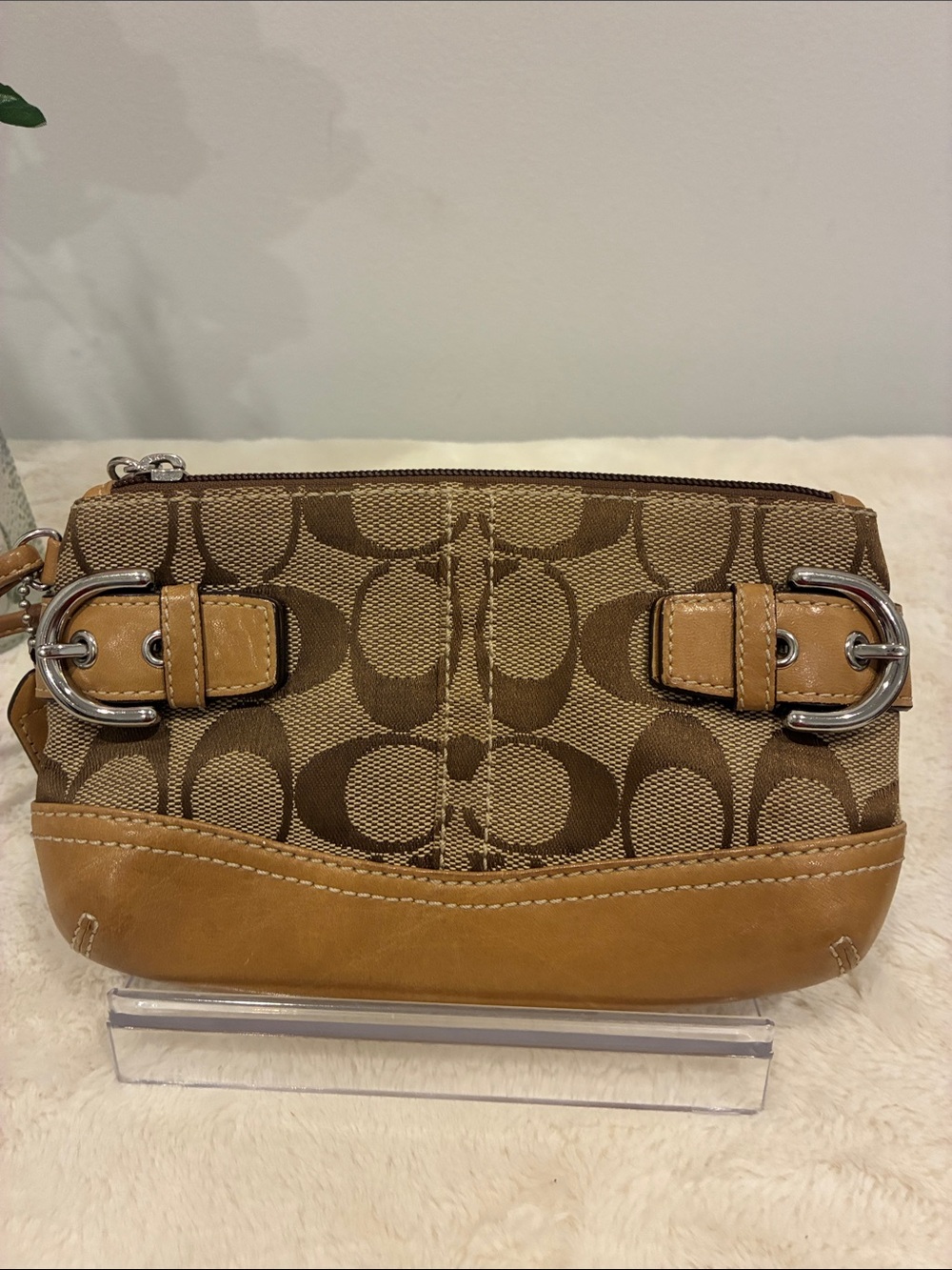Vintage Coach SoHo Signature Jacquard and Leather Clutch Wristlet